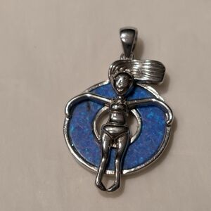925 Swimmer Pendant For Necklace. Girl On Raft At Pool Vacation
